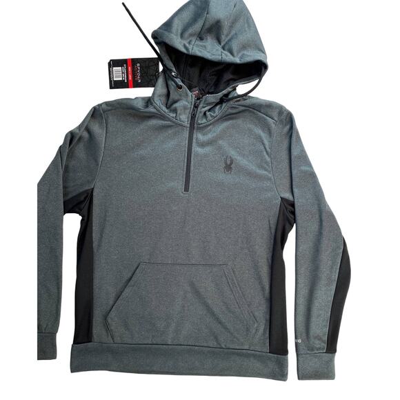 Spyder Men's Gray & Black Accent Long Sleeve Kangaroo Pocket Size Large Hoodie - Picture 1 of 9
